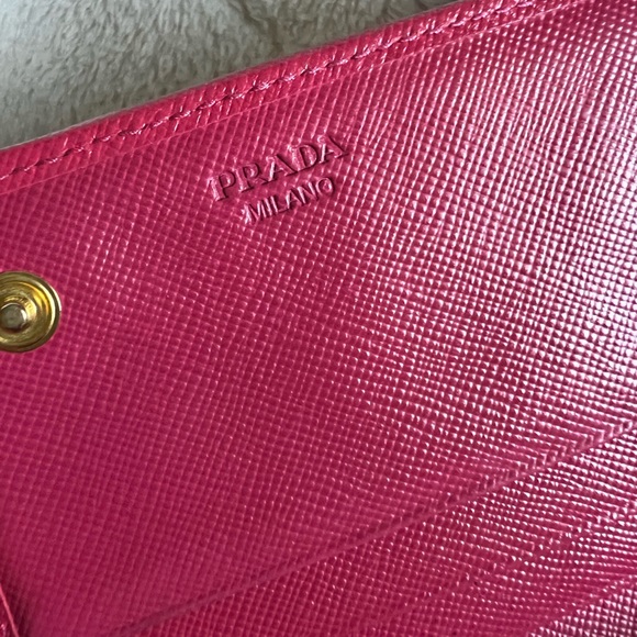 Prada saffiano quilted long wallet hot pink and gold tone hardware w box! EUD - Picture 6 of 16